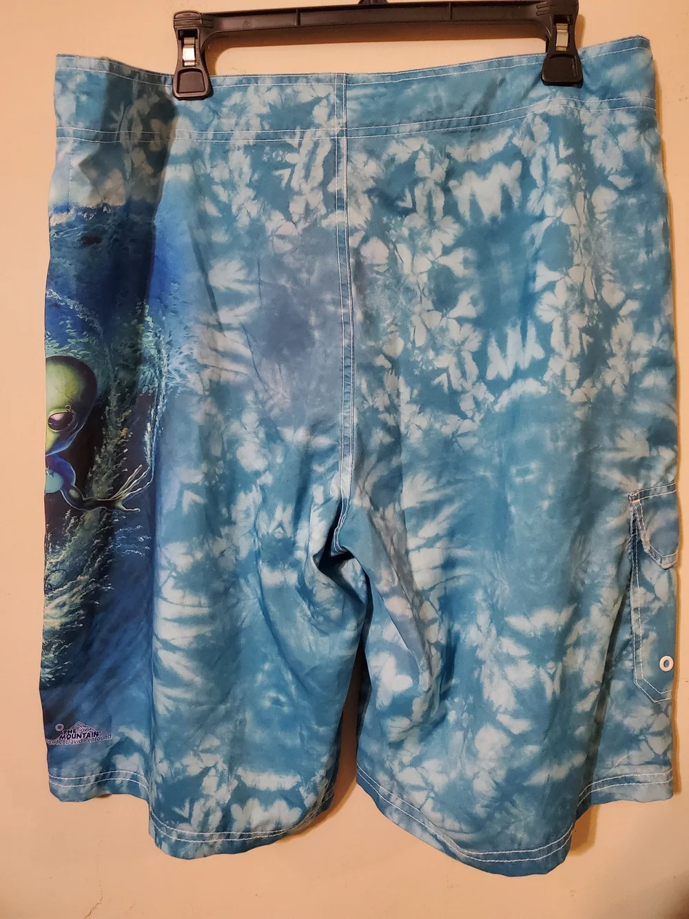 Mens Blue Tie-Dye Alien Graphic Swim Shorts Board Shorts Mens Sz 36 - Picture 5 of 6